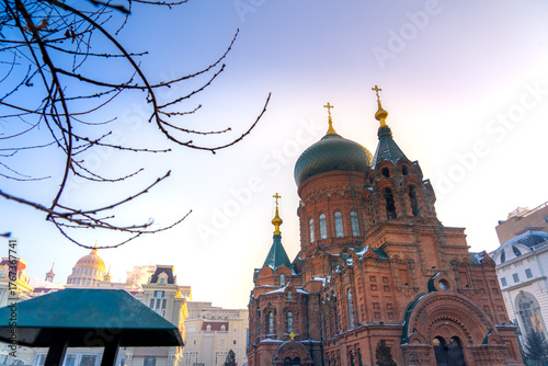 The Cathedral of the Holy Wisdom of God or Saint Sophia Cathedral in Harbin, a former Russian Orthodox church located in the central district of Daoli, Harbin, Heilongjiang, China