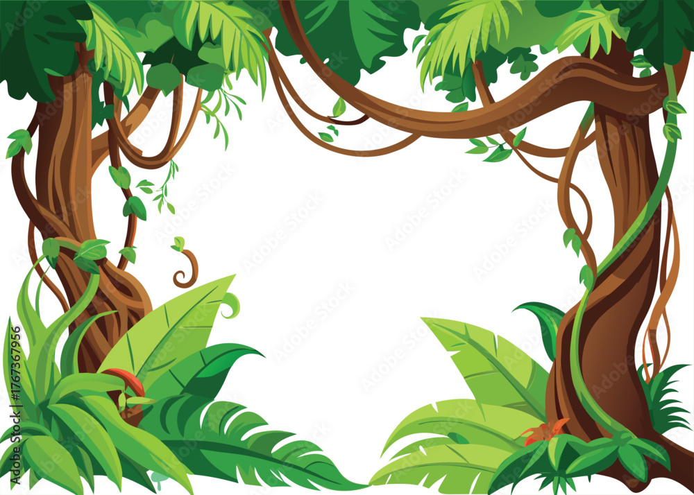 Obraz premium Jungle frame vector illustration lush tropical rainforest vines and foliage scalable eps graphic silhouette