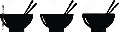 3 black bowl icon set vector design 
