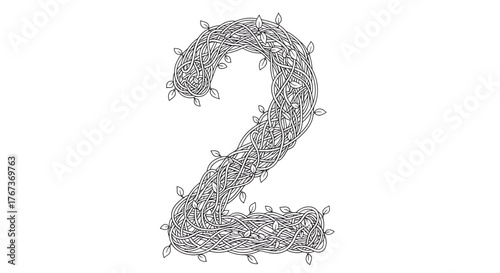Number two formed by tangled string lights on a white background, creating an intricate graphic design.
