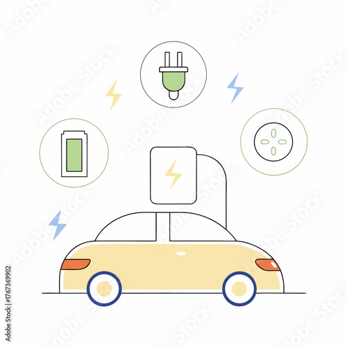 Plug-In Hybrid Car Illustration