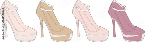 A stylish collection of elegant high-heeled shoes in various shades of pink and nude, showcasing feminine fashion and style