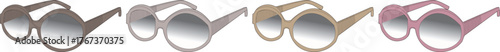 Set of four stylish vintage-inspired eyewear frames in pink, beige, and grey, a concept of personal choice and fashion