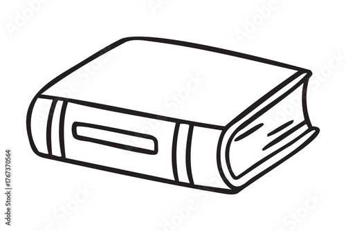Book lying closed, alternate, line art school doodle, outline contour, monochrome, hand drawn