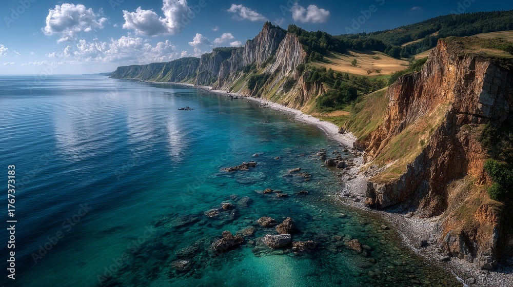 Fototapeta premium Spectacular Siberian wilderness offers stunning coastal views and rugged mountain scenery