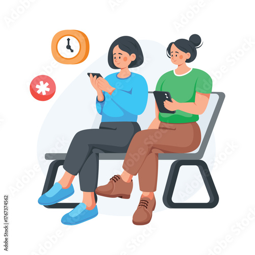 Illustration of patients sitting in hospital waiting room for medical consultation