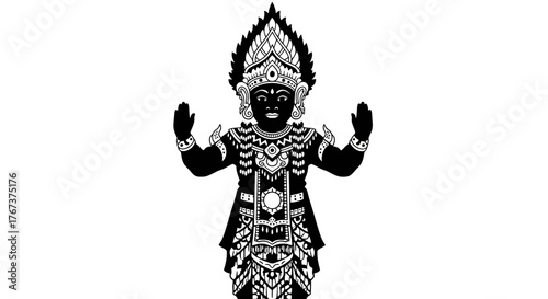 Elegant silhouette illustration featuring a traditional asian dancer figure with ornate details