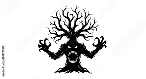 A Spooky Tree Monster Illustration for Halloween or Horror-Themed Graphics