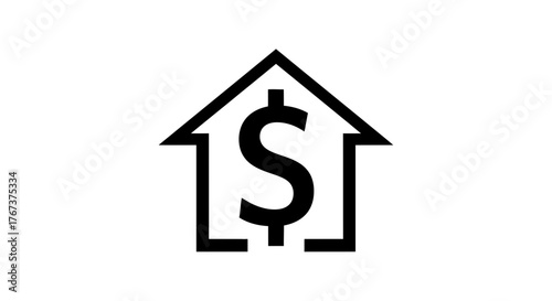 A stylized house silhouette containing a dollar sign, representing home ownership or real estate investment concepts.