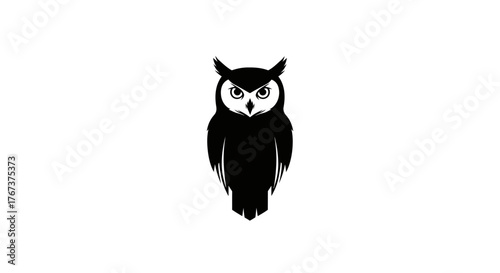 A silhouette of an owl with wide, alert eyes stands out against a stark white background, representing wisdom and nocturnal observation in a simple, graphic design.