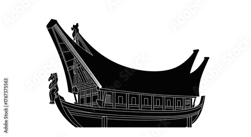 Silhouette of a Tongkonan traditional house from Toraja, South Sulawesi Indonesia showcasing