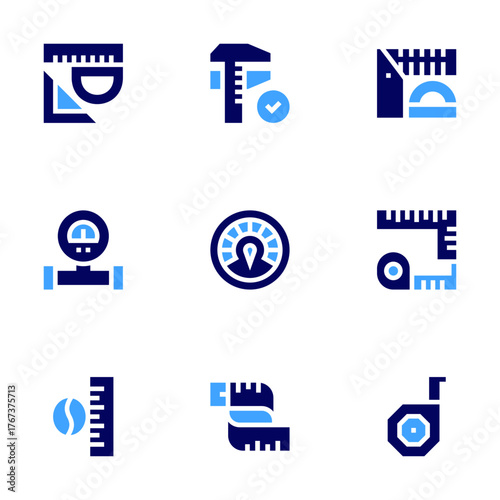 Measure icon set. Bold style. Duotone colors. coffee beans, measuring tape, measuring tool, measure, rulers, gauge, speedometer, ruler