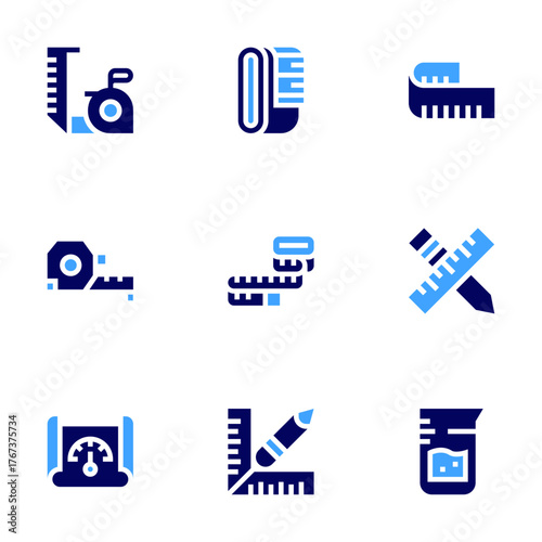 Measure icon set. Bold style. Duotone colors. measure tape, measuring tape, tape measure, measure, performance, beaker