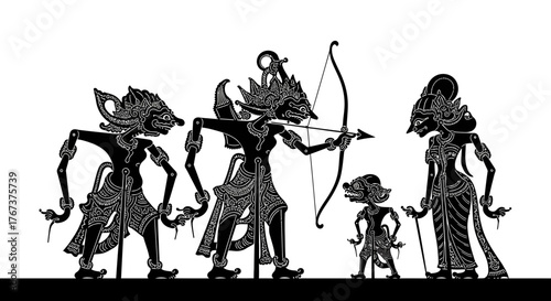 Intricate Javanese Wayang Kulit Shadow Puppets Depicting an Epic Tale and Cultural Heritage
