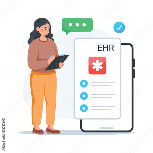 Illustration showing doctor managing electronic health records