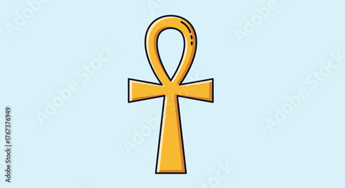 Golden ankh symbol representing life and immortality against a light blue background.