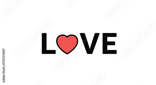 Black letters spelling love with a red heart icon in place of the letter o.