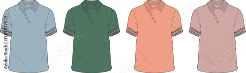 Variety of Polo Shirts in Different Colors with Striped Sleeves