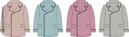 Four Colorful Overcoat Fashion Garment Illustration Set for Apparel Design