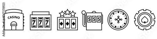 Casino vector icon set. gambling related illustration sign collection. roulette symbol. slot logo.