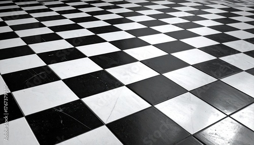 Photos Black and White Checkerboard Pattern Floor Tiles with Angled Perspective and Sub