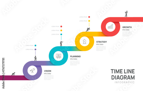 Business roadmap timeline infographic with 5 step milestones elements, diagram, and icon vector.