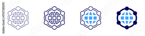 Global equity icon in 4 different styles. Thin Line, Line, Bold Line, Duotone. Duotone style. Editable stroke