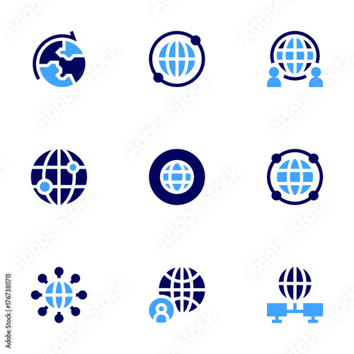 Global icon set. Bold style. Duotone colors. global shipping, network, global, world, internet, global network, global server