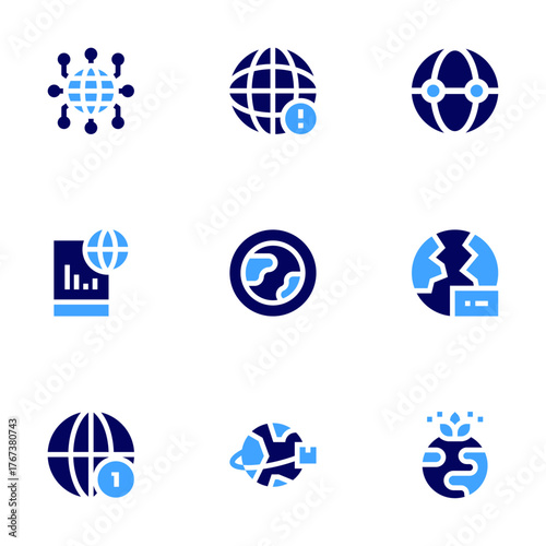 Global icon set. Bold style. Duotone colors. world, global network, international day of yoga, earth, global delivery, global
