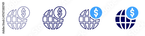 Global investment icon in 4 different styles. Thin Line, Line, Bold Line, Duotone. Duotone style. Editable stroke