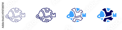 Global logistics icon in 4 different styles. Thin Line, Line, Bold Line, Duotone. Duotone style. Editable stroke