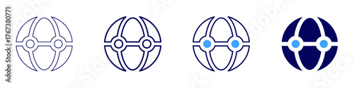 Global network icon in 4 different styles. Thin Line, Line, Bold Line, Duotone. Duotone style. Editable stroke