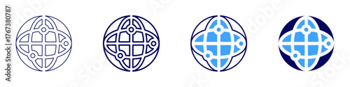 Global market icon in 4 different styles. Thin Line, Line, Bold Line, Duotone. Duotone style. Editable stroke