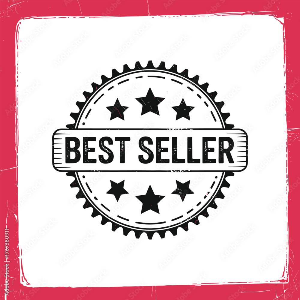 Obraz premium Vintage best seller emblem seal with stars grunge texture and red border for commercial use