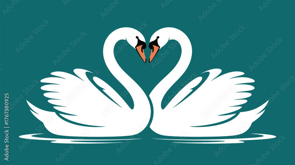 Fototapeta premium Graceful swans create a heart shape, a beautiful symbol of love and devotion, ideal for wedding invitations or romantic greeting cards