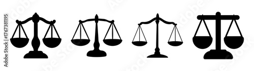 Set of four black and white scales of justice symbols icons