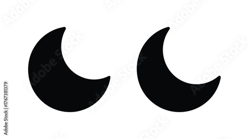 Two symmetrical black crescent moon shapes isolated on white canvas