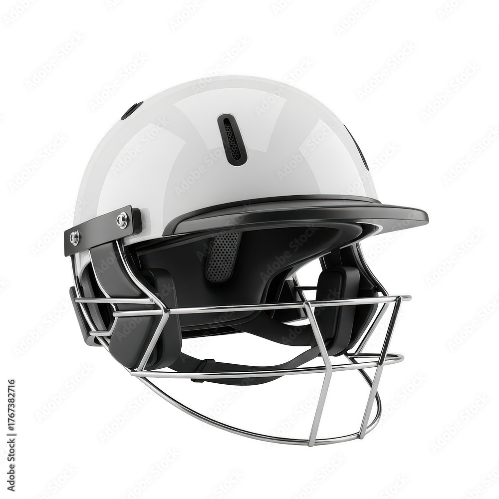 Fototapeta premium Isolated white cricket helmet with metal grill isolated illustration on transparent background