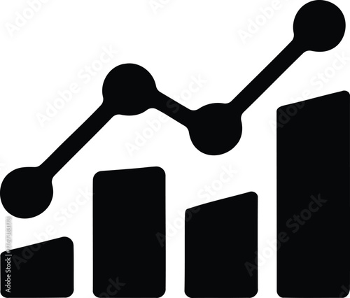 Circular analytics emblem with dynamic arrow and rising segments symbolizing economic vision and digital progress