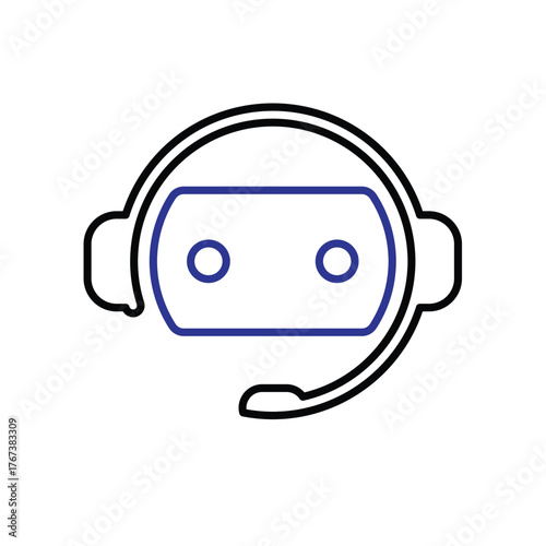 Chatbot icon. AI symbol. Simple robot head with headset and microphone. automatic, manager, web. Outline design style.