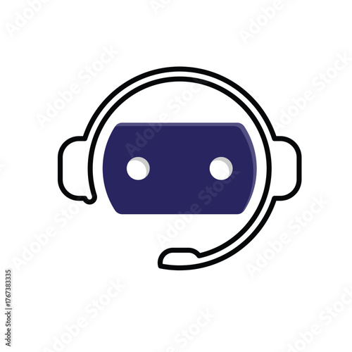 Chatbot icon. AI symbol. Simple robot head with headset and microphone. automatic, manager, web. Mixed design style.