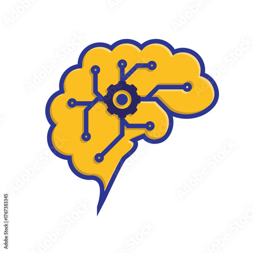 mechanical learning icon. ai symbol. gears in the brain with electronic pathways. intelligence, web, learning. isometric design style