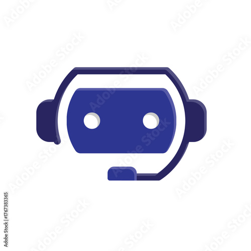 Chatbot icon. AI symbol. Rectangular robot head with headset and microphone. automatic, manager, web. Isometric design style