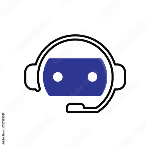 Chatbot icon. AI symbol. Simple robot head wearing a unique headset and microphone. automatic, manager, web. Mixed design style.