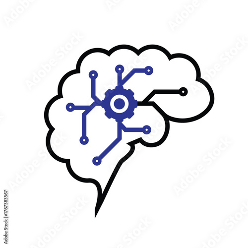 mechanical learning icon. ai symbol. gears in the brain with electronic pathways. intelligence, web, learning. Outline design style