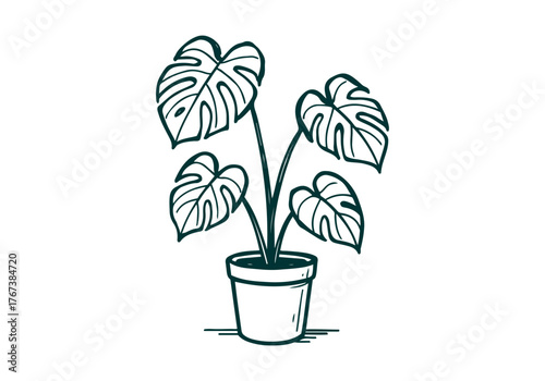 Potted Plant hand drawn simple sketch vector illustration