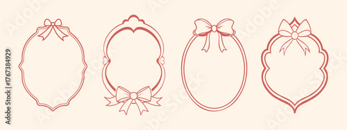 Elegant bow frames collection. Set of retro pink frames with bows. 