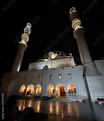 Tirana, Albania, October 17th 2025; Standing in awe before the majestic Namazgah Mosque, a symbol of faith, unity, and architectural brilliance in the heart of Tirana.