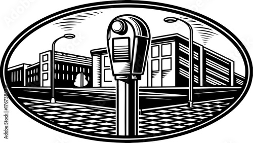 Vintage parking meter design evoking city life, perfect for urban planning projects or retro-themed designs, originally created as a scalable vector graphic