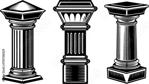 Impressive set of classic architectural columns for adding a touch of elegance and timeless design to your projects, reminiscent of ancient structures